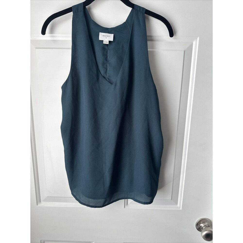 Everly Dark Blue Green Vneck Tank Top Womens Small